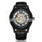 SEWOR 201707 Casual Luxury Automatic Mechanical Golden Skeleton Steampunk Business Male Watch Leather Strap watches