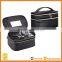 Black Leather makeup vanity case, double room cosmetic bag with mirror,custom make leather cosmetic travel case