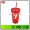 Bpa Free 16oz Double Wall Cold Drink Plastic Tumbler With Straw