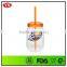 Kids Single wall plastic round shape mason jar with candy straw and solid lid