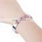 Titanium Steel Seed Beads Open Cuff Bangles Bracelets Silver Tone Deep pink