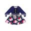 Navy Blue Top And Flower Printed  Dress Wholesale Button In Front Design Baby Dress Girls Fancy Dresses For Baby Girl