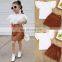 Girls white Ruffle t shirts & PU skirts dress 2 pcs  Fashion outfits 3 colors sz90-120