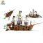Water slide of wooden pirate ship for children and adults with water park