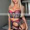 3pcs Black Color High Quality Flower Embroidery Girls Wearing Corset Quality Lingerie