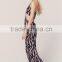 Sexy Open Back Long Wide Legs Printed Jumpsuits for Women 2015