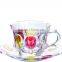 Color painted glass coffee tea cups and saucers