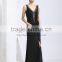 Sleeveless sexy backless v-neck beaded open leg black spandex cotton maxi evening dresses for women kt1049