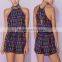 Newest clubwear spaghetti strap geomtrical print woman sexy short jumpsuits