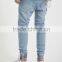 Destroyed biker denim jogger light blue wash jeans for men custom joggers jeans men(lotbike065)