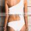 ladies white and side cut out one-piece swimwear