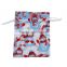 Custom Logo Blue & Red Christmas Snowman Pattern Polyester Jewelry Drawstring Bags