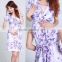 hot sale lavender blossom printed knot front maternity dress pregnant women cap sleeve sexy deep v neck western maternity dress