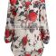 Floral Printed ladies V Neck High Low Hem Blouse chiffon blouse top