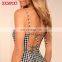 latest designs black and white plaid dress summer casual strap mini lady dress