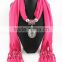 DIY Fashion Jewelry Oval Pendant Necklace Costume Scarf Jewelry Scarf with Tassel Beads
