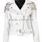 Women's black leather-look fringed fallaway jacket,ladies leather jacket