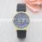 Fashion women leather watches crystal dial vogue quartz watch for ladies