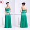 Stylish Spaghetti Strap Sleeveless Ruffle Chiffon Emerald Green Evening Dress