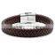 Men's fashion brown braided leather bracelet with magnetic clasp