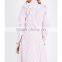 Wholesale Women Apparel Ruffled Trims Curved Hem Collar Pink Cotton Shirt(DQE0263T)