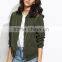 Zipper Up Olive Green Bomber Jacket With Arm Pocket 100% Polyester Custom Pilot Bomber Jacket Fashion Clothing Supplier