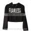 Fashion Ladies Crop Top Hoodie White 100% Cotton Fleece Pullover Hoodie Black Long Sleeve Cropped Sweatshirt Wholesale