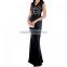 2017women clothing manufacturers guangzhou evening dress supplier hollow Lace patchwork black dress evening