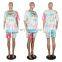 Wholesale women tie dye and printing 2 two piece bodycon outfit T shirt and short sets