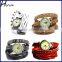 Fashion Rivet Weave Wrap Around Leather Retro quartz Bracelet Woman Wrist Watch Red WP004