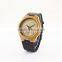 Wholesale Personalized Fashion Yellow Wood Case Watch Men Custom Logo Wrist Watch With Leather Band