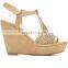 women high fashion good quality synthetic upper high heels open toe buckle strap wedges sandals shoes (LAJWG0037)