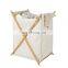 Bamboo X Frame Laundry Hamper Portable Collapsible Folding Clothes Basket Storage with Removable Polyester Liner Fabric