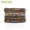 Topearl Jewelry 2016 Tiger Eye Fashion Bracelet Woven Leather Wrap Bracelet 33.5 Inches CLL136