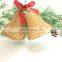 Mini Decor Two Wicker Bell Ornaments with Jingle Bells Clappers and Red Ribbon Bow Tie