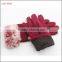 ladies winter warm red woolen hand gloves with fur