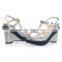 Super high heel large size women Silver wedged sandals with platform