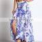 garment factory women print high cutting flowy long maxi skirt 2016