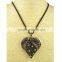 Antique Silver Plated Metal Alloy Heart Pendant Leather Necklace With Rhinestone