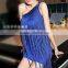 Sexy Women's Sequins One Shoulder Tassels Fringe Cocktail Party Mini Dress Latin Dance Dress L1361