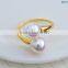 7-7.5mm AAA white natural high quality luxury akoya 18k gold pearl ring, 2 pearl ring