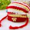 Lovely Candy color knitted hat, stereo stripe children knitted hats, baby hat with pigtail