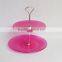 red color glass dinning plate set with sliver plating metal stand