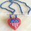 4th of July light up flag heart shaped pendant with beads necklace