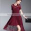Pretty two pieces mature woman wear wrinkled dress with overlay mesh
