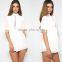 High neck lace zipper back white short jumpsuits women chiffon playsuit