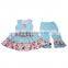 New arrival yawoo kids girls summer fall 2pcs boutique outfits dress denim pants flutter sleeve clothing set baby wholesale set