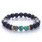 Handmade Black Lava Rock Beads Charm Elastic Bracelet