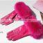 New 2017 Hot Pink Winter Women Warm Gloves High Quality Dermis Genuine Leather Fox Fur Gloves New Year Gift