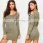 Green Rib Twist Shoulder Detail Bodycon Mini Dress in Slim Fit